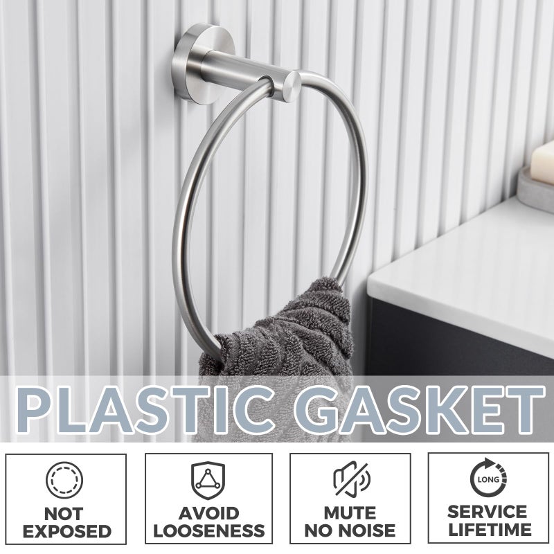 APLusee Bathroom Towel Ring Brushed Nickel, 304 Stainless Steel Hand Towel Holder for Bathroom Kitchen, Single Round Swivel Hanger, Wall Mounted - Image 3